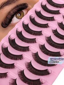 10 Pairs Fluffy Wispy Russian Strip Lashes - DD Curl Faux Mink Lashes Pack For Long-Lasting, Natural-Looking Eyelashes - Multicolor - View 1