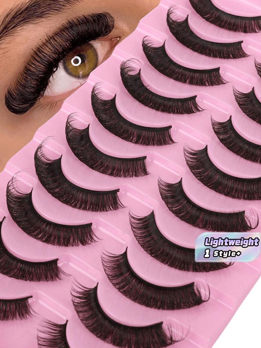 10 Pairs Fluffy Wispy Russian Strip Lashes - DD Curl Faux Mink Lashes Pack For Long-Lasting, Natural-Looking Eyelashes - Multicolor - View 1
