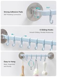Haus Hana 6-Hook Non Drilling Wall Hanging Hook, Bathroom And Kitchen Storage Rack, Suitable For Towels, Tableware, Keys, Jackets, Bedroom And Dormitory Home Storage Hooks, Living Room Entrance Hat And Umbrella Storage, Beautiful Room Decoration - Multicolor - View 4