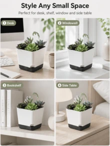 Haus Hana 8pcs Self-Watering Succulent Plant Pots, Minimalist Square Plastic Flower Planters, Small Desktop Plant Pots With Drainage For Cactus, Herbs, Home Office Windowsill Decor, Leak-Proof & Breathable Nursery Pots, Great For Housewarming, Birthday Gifts, Aesthetic Gardening Essentials For Everyday & Special Occasions - multicolor - View 5
