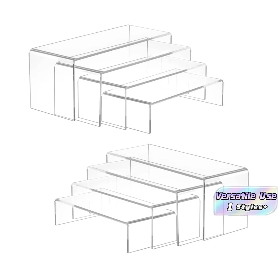 5 Pieces Clear Acrylic Display Risers, Rectangular Tabletop Display Stand Suitable For Collectibles Figures Jewelry Cupcake Dessert Home Decoration Storage Organizer - View 1