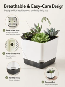 Haus Hana 8pcs Self-Watering Succulent Plant Pots, Minimalist Square Plastic Flower Planters, Small Desktop Plant Pots With Drainage For Cactus, Herbs, Home Office Windowsill Decor, Leak-Proof & Breathable Nursery Pots, Great For Housewarming, Birthday Gifts, Aesthetic Gardening Essentials For Everyday & Special Occasions - multicolor - View 4