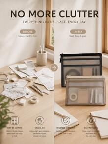 Haus Hana 1/2pcs A5 Transparent Mesh Zipper File Bag, Lightweight Nylon Document Pouch, Semi-Clear Grid Folder Organizer For School, Office, Stationery, Receipts, Homework, Travel Papers & Desk Storage - multicolor - View 8
