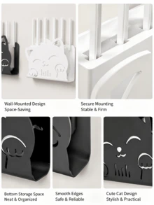 Haus Hana Cute Cat Shaped Wall-Mounted WiFi Router Storage Box, Hollow Out Ventilated Organizer, Cable Management Shelf For Modem, Set-Top Box, Power Strip, Easy Installation, Great For Home, Living Room, Bedroom, Office.Home&Living - Multicolor - View 5