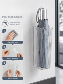 Haus Hana No Drill Wall-Mounted Umbrella Storage Holder, Multi-Purpose Long Tube Organizer For Kitchen, Fridge, Entryway, Clear Ribbed Plastic Caddy, Space-Saving Storage Bin For Utensils, Chopsticks, Plastic Bags, Disposable Supplies, Foldable Umbrellas - Multicolor - View 6