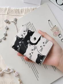 Haus Hana Cute Cat Print PU Leather Card Holder, Button Wallet With Multi Card Slots, Mini Portable Card Case For Women, Travel, Office & Gift - Multicolor - View 3