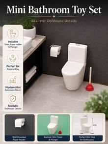 MINKOJA 1/2 Buah Miniatur Toilet Rumah Boneka, Plunger Toilet Mini, Tempat Tisu Kecil, Model Adegan Kamar Mandi Mini - MultiWarna - View 2