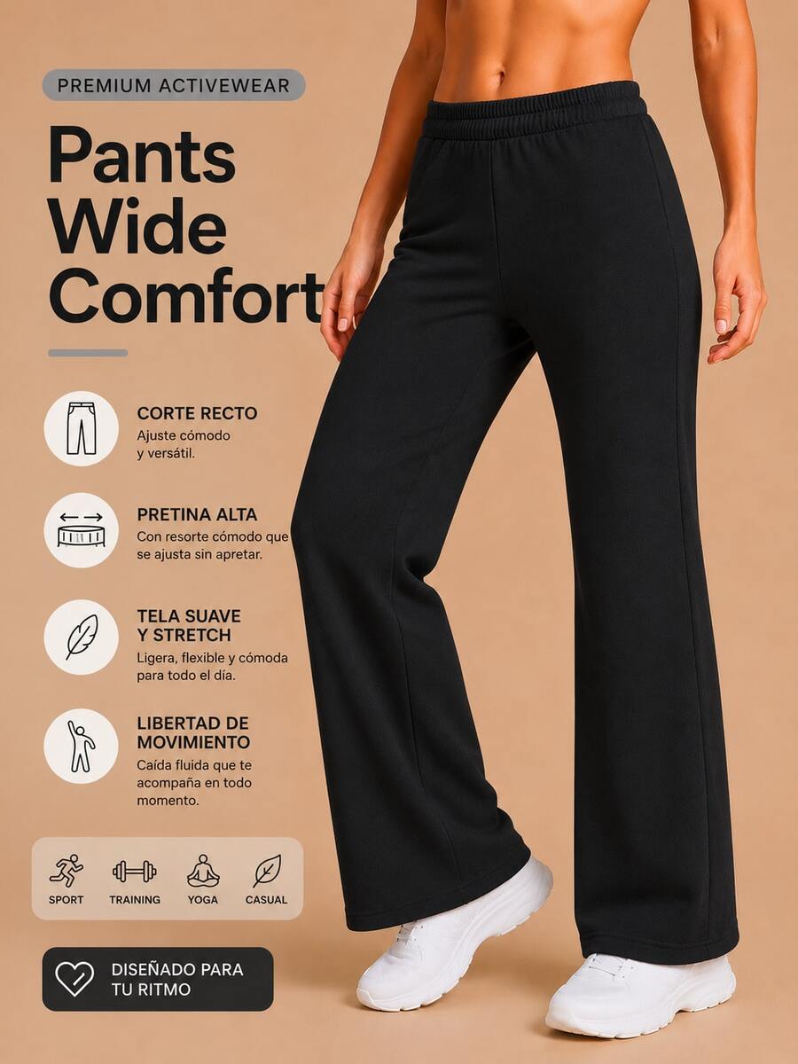 Super Soft And Sport Straight Pants - 黑色 - 查看 1
