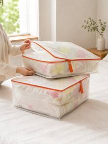 Haus Hana Large Capacity Clear Foldable Clothes Storage Bag, Moisture Resistant Dustproof Quilt Organizer With Visible Window & Pull Tab, Space Saving Case For Blankets, Jackets, Pillows, Towels, Linens, Closet, Wardrobe, Under Bed, Moving & Travel - Multicolor - View 3