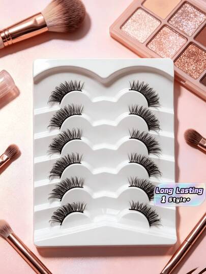 7 pares de pestañas postizas marrones con efecto de ojo de gato, esponjosas y suaves, con banda de pestañas transparente, naturales y alargadoras, cómodas y reutilizables, adecuadas para uso diario, viajes y regalos de fiesta