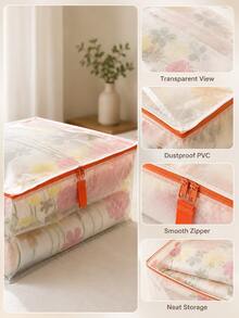 Haus Hana Large Capacity Clear Foldable Clothes Storage Bag, Moisture Resistant Dustproof Quilt Organizer With Visible Window & Pull Tab, Space Saving Case For Blankets, Jackets, Pillows, Towels, Linens, Closet, Wardrobe, Under Bed, Moving & Travel - Multicolor - View 5