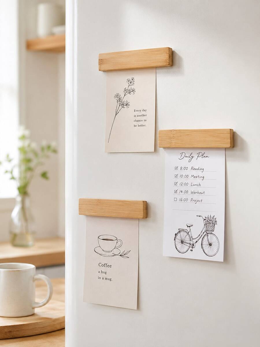 Haus Hana Japanese Style Magnetic Fridge Note Holder, Strip Magnet Clip For Sticky Notes, Photos, Memo Cards, Recipes, Bills, Tickets & Reminders, Magnetic Message Bar For Refrigerator, Whiteboard, Metal Cabinet, Kitchen, Office, Souvenir & Home Decor - Multicolor - View 1