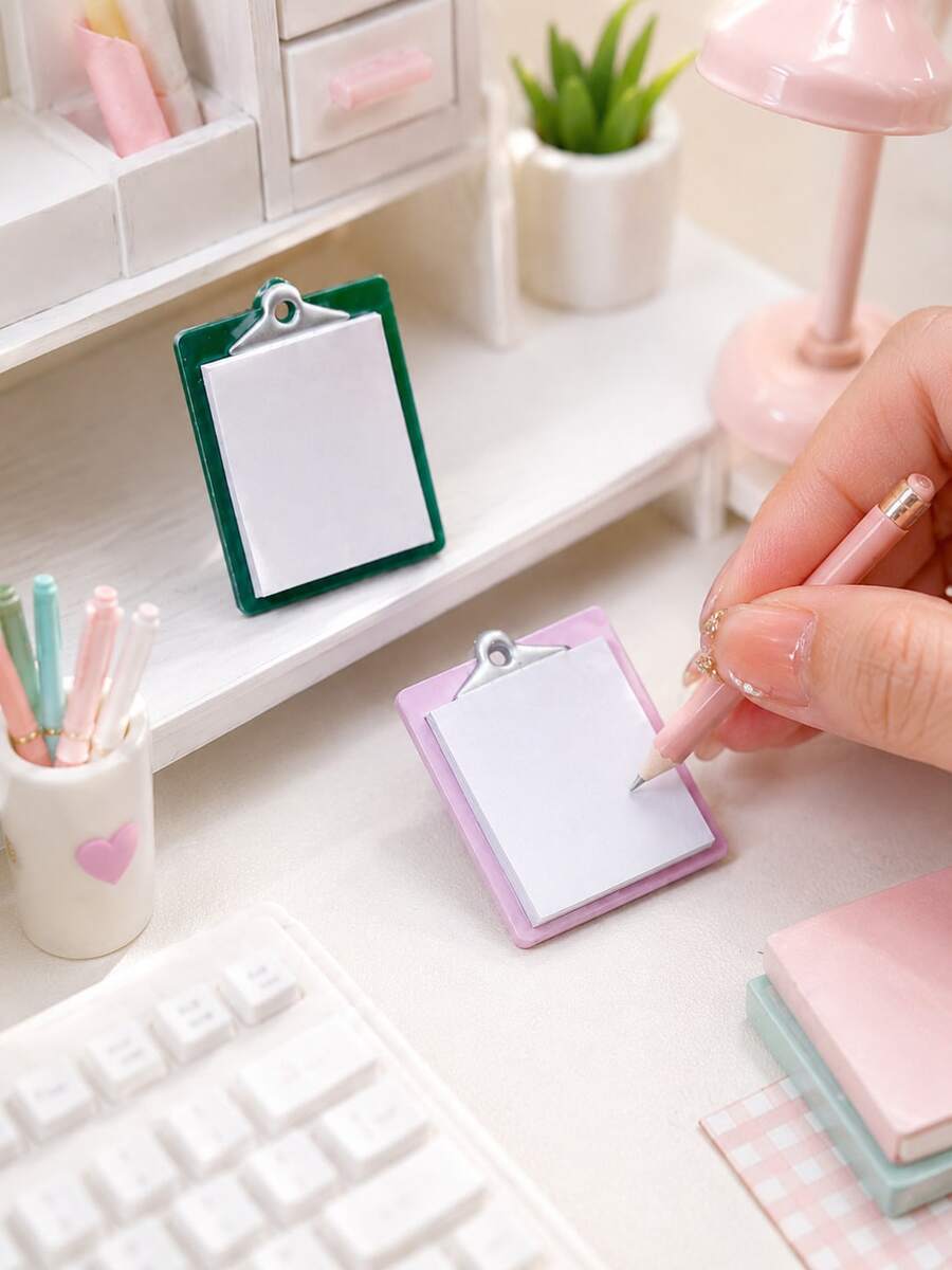 MINKOJA 1/4Pcs Mini Dollhouse Study Accessories. This Miniature Writing Clipboard Comes In Four Colors. Exquisite Details Make It An Essential Decoration For Miniature Study Rooms And Desktops - Multicolor - View 1