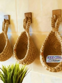 1PC Bohemian Woven Teardrop Wall Hanging Basket Storage For Kitchen Fruits Vegetables Home Decor Organizer Plant Holder Farmhouse Style - Khaki - View 1