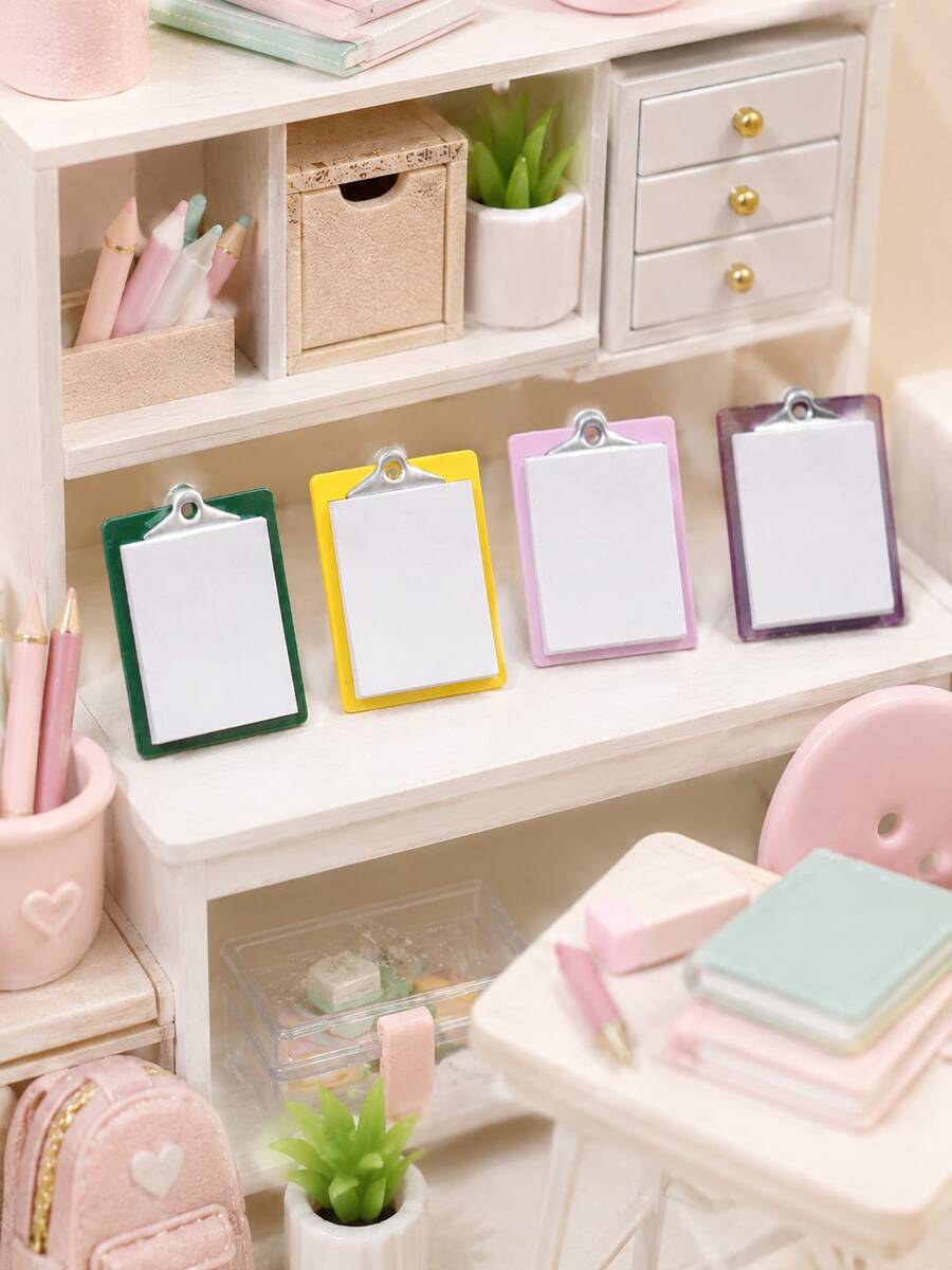 MINKOJA 1/4Pcs Mini Dollhouse Study Accessories. This Miniature Writing Clipboard Comes In Four Colors. Exquisite Details Make It An Essential Decoration For Miniature Study Rooms And Desktops - Multicolor - View 1