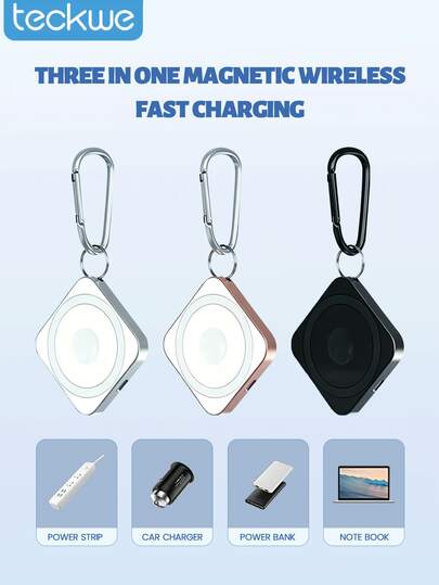 Teckwe One Piece Compact, Portable, Efficient, Fast Charging, Stable Magnetic Suction, Multiple Protection, Use, Multi-Color Optional Three In One Magnetic Wireless Charger, Made Of PC Material, 15W, 5W, 2.5W Output Suitable For Mobile Phones/Wireless Headphones/Smartwatches, Daily Use, Business Travel, Travel, Office, Home Gifts, Digital Enthusiasts, Tech Essentials Mobile Accessories, Smart Device Charger