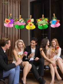 8 PIEZAS Centros de mesa de papel de panal de estilo hawaiano Luau Flores de hibisco tropical multicolor Decoraciones de mesa para fiesta de cumpleaños Luau Suministros para el hogar Decoración Regalo - D - Ver 5
