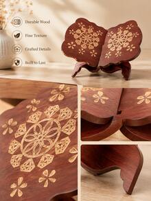 Cirelle 1Pc Foldable Floral Engraved Wooden Book Stand, Adjustable Desktop Book Holder 4 Colors For Cookbook Textbook, Home Office Decor Gift(Due To Natural Wood Material, Color Varies Slightly For Each Piece. Please Refer To The Actual Product) - Multicolor - View 10