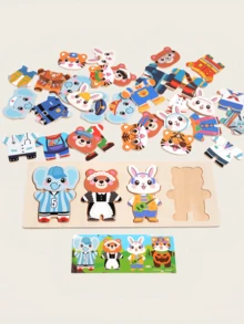 MINKOJA Kids Wooden Animal Dress-Up Puzzle Educational Career Recognition Matching Game Hand-Eye Coordination & Focus Training Role-Play Montessori Early Learning Toy - Multicolor - View 6