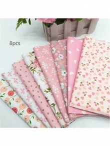 8片斜纹印花布料 DIY 拼布春夏粉色花卉拼布床上用品布料 - 多色 - 查看 13
