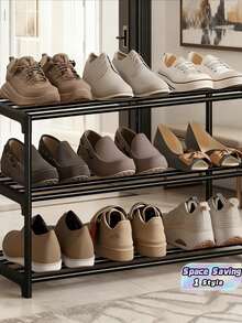 Étagère à chaussures sur 3 niveaux - Facile à assembler, organisateur de rangement multifonctionnel adapté pour le couloir, le placard et le garage, structure en plastique/métal durable, convient à différentes tailles de pièce - Multicolore - Voir 1