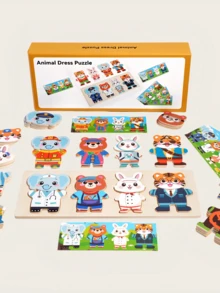 MINKOJA Kids Wooden Animal Dress-Up Puzzle Educational Career Recognition Matching Game Hand-Eye Coordination & Focus Training Role-Play Montessori Early Learning Toy - Multicolor - View 3
