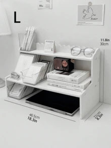 1 Pc Wood Plastic Sturdy Vertical White Desktop Shelf Organizer For Bedroom Living Room Office Study Books Stationery Figures Computer Storage Rack - White - View 9