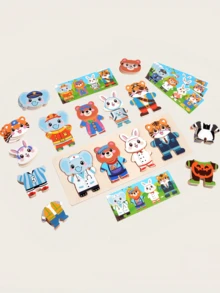 MINKOJA Kids Wooden Animal Dress-Up Puzzle Educational Career Recognition Matching Game Hand-Eye Coordination & Focus Training Role-Play Montessori Early Learning Toy - Multicolor - View 8