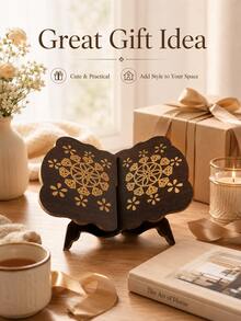 Cirelle 1Pc Foldable Floral Engraved Wooden Book Stand, Adjustable Desktop Book Holder 4 Colors For Cookbook Textbook, Home Office Decor Gift(Due To Natural Wood Material, Color Varies Slightly For Each Piece. Please Refer To The Actual Product) - Multicolor - View 13