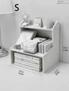 1 Pc Wood Plastic Sturdy Vertical White Desktop Shelf Organizer For Bedroom Living Room Office Study Books Stationery Figures Computer Storage Rack - White - View 7