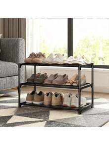 Étagère à chaussures sur 3 niveaux - Facile à assembler, organisateur de rangement multifonctionnel adapté pour le couloir, le placard et le garage, structure en plastique/métal durable, convient à différentes tailles de pièce - Multicolore - Voir 5