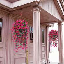 Juego de 4 piezas / 6 piezas / 8 piezas: Enredaderas de seda artificial verde y decoraciones de hojas de eucalipto. Resistente a los rayos UV para uso en exteriores. Adecuado para bodas, porches, salas de estar, paredes de oficinas, jardines, estanterías y decoración del hogar. - Color del loto rojo - Ver 6