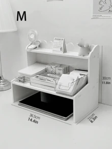 1 Pc Wood Plastic Sturdy Vertical White Desktop Shelf Organizer For Bedroom Living Room Office Study Books Stationery Figures Computer Storage Rack - White - View 8