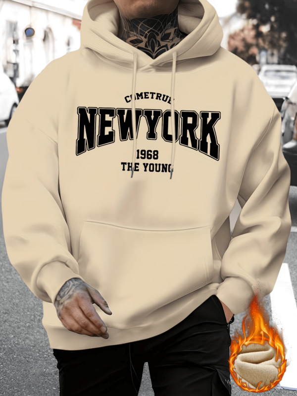 Sudadera con capucha para hombre, corte holgado estilo streetwear, con estampado gráfico artístico discreto, tela suave y ligera