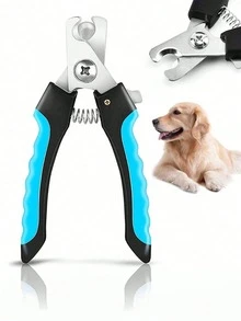 专业宠物指甲钳适用于小型犬猫防护修剪器，配有快速锋利不锈钢刀片、防滑手柄、符合人体工程学的手柄、无痛宠物美容套装 - 寶藍色 - 查看 2