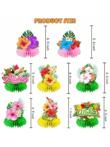 8 PIEZAS Centros de mesa de papel de panal de estilo hawaiano Luau Flores de hibisco tropical multicolor Decoraciones de mesa para fiesta de cumpleaños Luau Suministros para el hogar Decoración Regalo - D - Ver 3