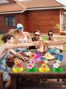8 PIEZAS Centros de mesa de papel de panal de estilo hawaiano Luau Flores de hibisco tropical multicolor Decoraciones de mesa para fiesta de cumpleaños Luau Suministros para el hogar Decoración Regalo - D - Ver 7