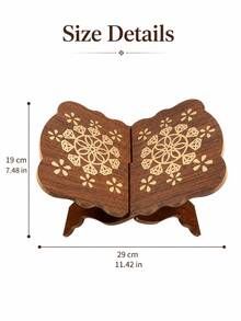 Cirelle 1Pc Foldable Floral Engraved Wooden Book Stand, Adjustable Desktop Book Holder 4 Colors For Cookbook Textbook, Home Office Decor Gift(Due To Natural Wood Material, Color Varies Slightly For Each Piece. Please Refer To The Actual Product) - Multicolor - View 3