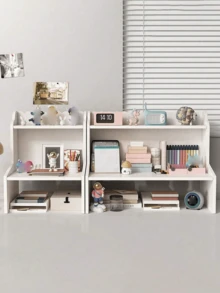 1 Pc Wood Plastic Sturdy Vertical White Desktop Shelf Organizer For Bedroom Living Room Office Study Books Stationery Figures Computer Storage Rack - White - View 6