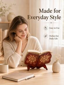 Cirelle 1Pc Foldable Floral Engraved Wooden Book Stand, Adjustable Desktop Book Holder 4 Colors For Cookbook Textbook, Home Office Decor Gift(Due To Natural Wood Material, Color Varies Slightly For Each Piece. Please Refer To The Actual Product) - Multicolor - View 9