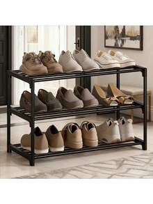 Étagère à chaussures sur 3 niveaux - Facile à assembler, organisateur de rangement multifonctionnel adapté pour le couloir, le placard et le garage, structure en plastique/métal durable, convient à différentes tailles de pièce - Multicolore - Voir 2