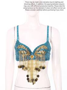 Women's Shiny Belly Dance Bra Top, Sequin Fringe Bra Top, Carnival Costume, Dance Wear - Multicolor - View 13