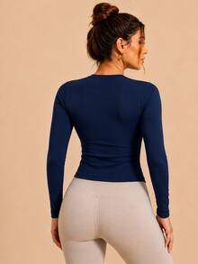 Slim Fit Slim Sweatshirt Design With Dry Fit Technology That Delivers Coolness And Style - Navy Blue - View 3