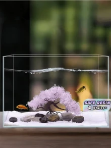 1套创意卡通仿真粉白樱花树水族箱装饰套装，适用于鱼缸、水箱、家居办公室装饰、水景摆件、鱼缸装饰用品 - A - 查看 1
