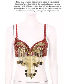 Women's Shiny Belly Dance Bra Top, Sequin Fringe Bra Top, Carnival Costume, Dance Wear - Multicolor - View 11