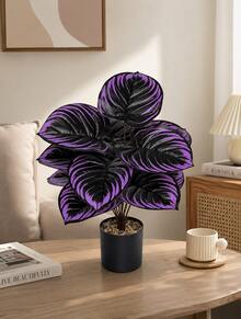 Large Elegant Purple Artificial Plant, Lifelike Artificial Violet Plant, Outdoor Artificial Green Plant Violet, Elegant Large Purple Leaves, Suitable For Home, Office Desk And Wedding, Indoor And Outdoor Decor, Decorative Greenery, Maintenance-Free Plant, Artificial Outdoor Plant, Gardening Decor, Home Decor - Multicolor - View 6