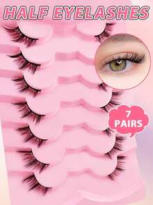 Half Lashes 7 Pairs 12mm Cat Eye Look Tail Elongated False Lashes Faux Mink Strip False Eyelashes - Black - View 2