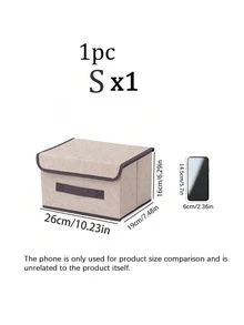 1个可水洗亚麻布折叠CD收纳盒、可折叠储物盒、带盖玩具收纳篮、洗衣篮 - 米色 - 查看 4