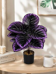 Large Elegant Purple Artificial Plant, Lifelike Artificial Violet Plant, Outdoor Artificial Green Plant Violet, Elegant Large Purple Leaves, Suitable For Home, Office Desk And Wedding, Indoor And Outdoor Decor, Decorative Greenery, Maintenance-Free Plant, Artificial Outdoor Plant, Gardening Decor, Home Decor - Multicolor - View 2