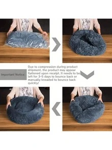 1PC Warm & Soft Plush Pet Round Bed, Fluffy Winter Cozy Pet Round Cushion Nest For Medium/Large/Small Cats & Dogs - Dark Grey - View 8